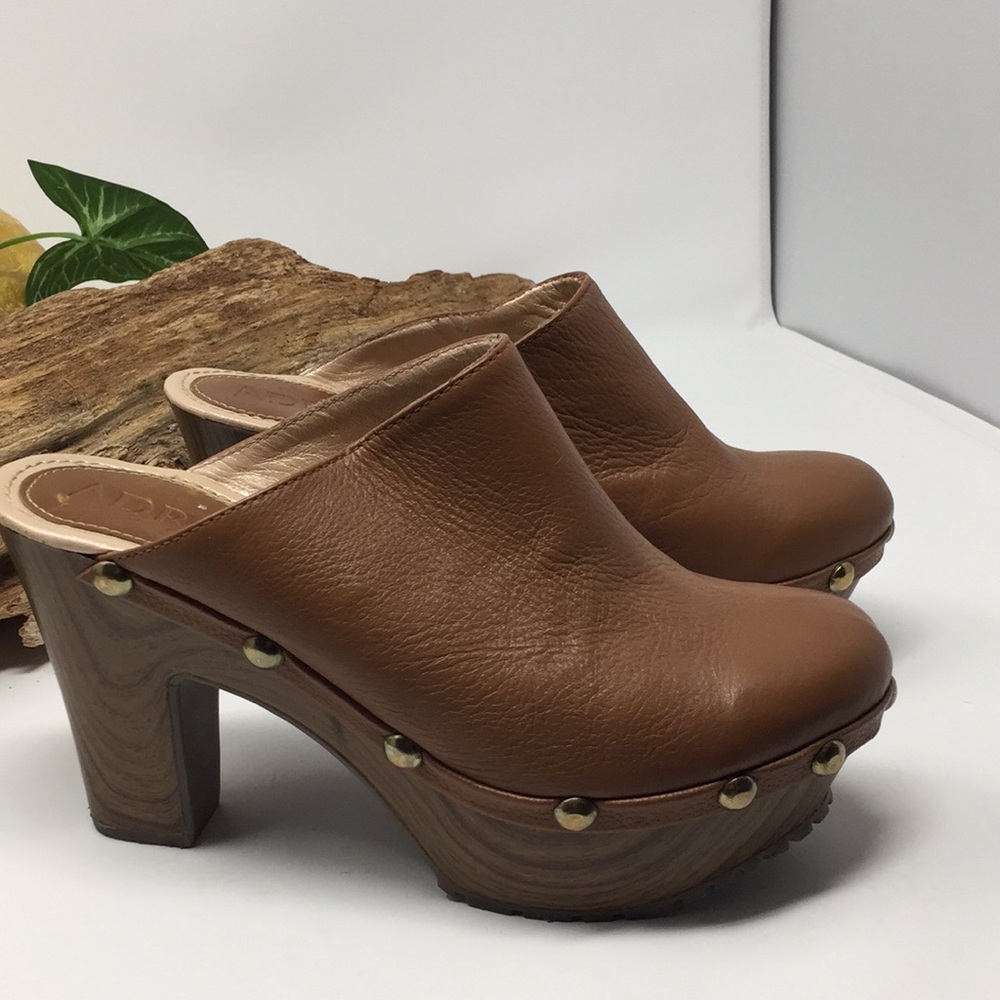 Mules Heels Slides Brown Leather Shoes Sz 6 6.5 - Picture 8 of 14